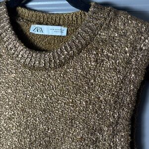 ZARA Gold Foil Brown Cableknit Sweater